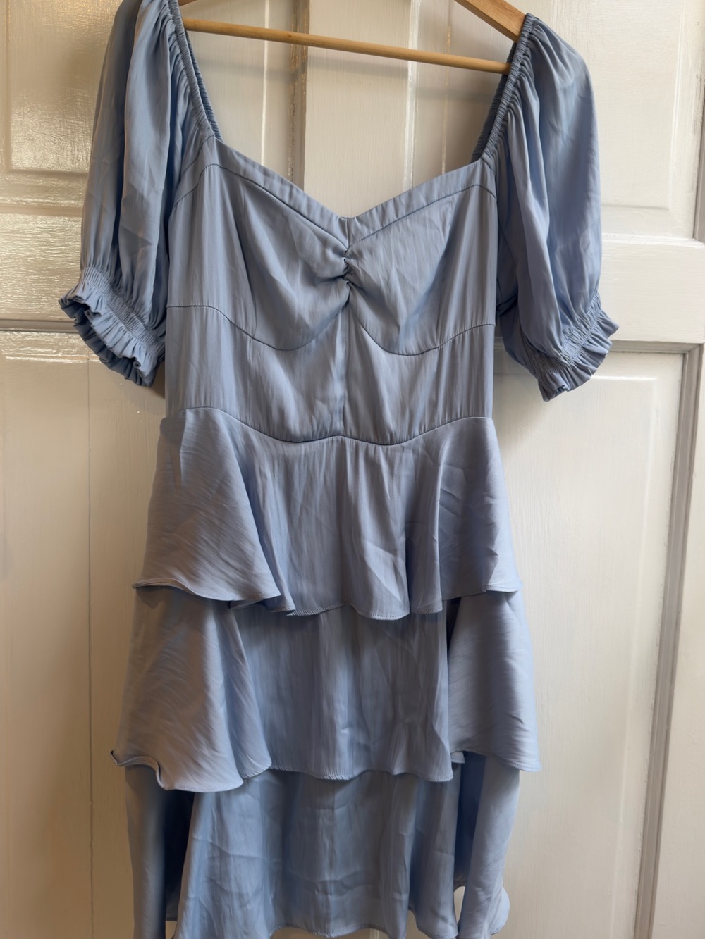 Altar'd State Light Blue Tiered Peplum Puff Sleeve Top
